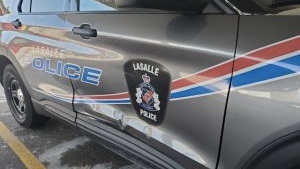 A LaSalle police cruiser sustained damage following a traffic stop in LaSalle, Ont. (courtesy LaSalle Police)
