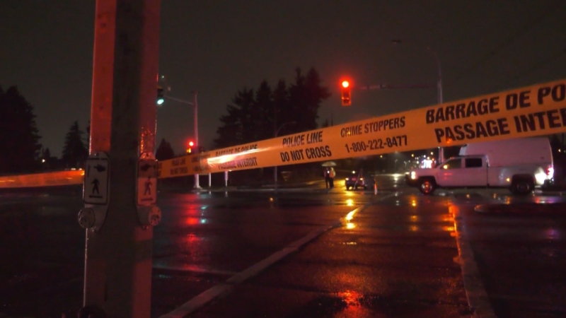 An intersection was closed in Surrey on Jan. 19, 2022, after a pedestrian was struck.