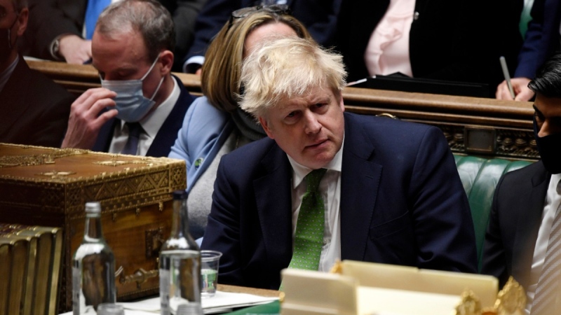 Britain's Prime Minister Boris Johnson in the House of Commons, in London, on Jan. 19, 2022. (Jessica Taylor / UK Parliament via AP, File) 