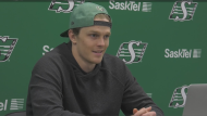 Roughriders DB Jacob Dearborn speaks to the media at a Nov. 12, 2021 news conference. (Source: Saskatchewan Roughriders/riderville.com)