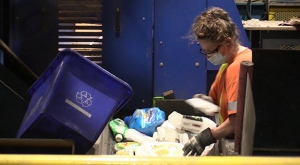 Sorting recycling at Bluewater Recycling Association plant in Huron Park, Ont., (Scott Miller / CTV News)