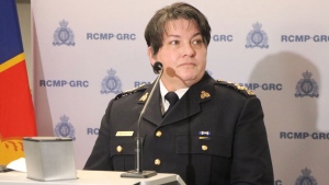 Manitoba RCMP Assistant Commissioner Jane MacLatchy holds a news conference in Winnipeg on Thursday Jan. 20, 2022. THE CANADIAN PRESS/Kelly Geraldine Malone 
