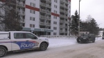 Sudbury police in front of the Balmoral Apartments on Bruce Avenue. Jan. 21/22 (Molly Frommer/CTV Northern Ontario)