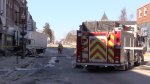 A transport truck crashed into a building on Main Street in Listowel, Ont. on Friday, Jan. 21, 2022. (Scott Miller / CTV News)