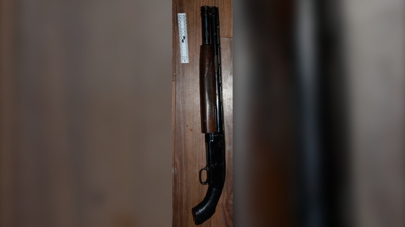 A 65-year-old man from Sault Ste. Marie is facing more than a dozen charges after he accidentally shot himself in the leg earlier this month with this sawed-off shotgun. (Supplied)