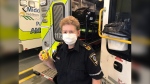 Middlesex-London Paramedic Service Operations Manager Lynn McCreary, holds a carbon monoxide detector carried on all ambulance calls, Jan. 21, 2022. (Sean Irvine / CTV NEWS)