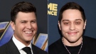 This combination of photos shows 'Saturday Night Live' cast members Colin Jost at the premiere of 'Avengers: Endgame' in Los Angeles on April 22, 2019, left, and Pete Davidson at the premiere of 'Big Time Adolescence' in New York on March 5, 2020. (AP Photo)