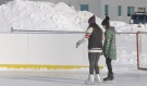 With gyms and recreations centres remaining closed, the outdoor rink at Nipissing University is a popular spot for students. (Jaime McKee/CTV News)