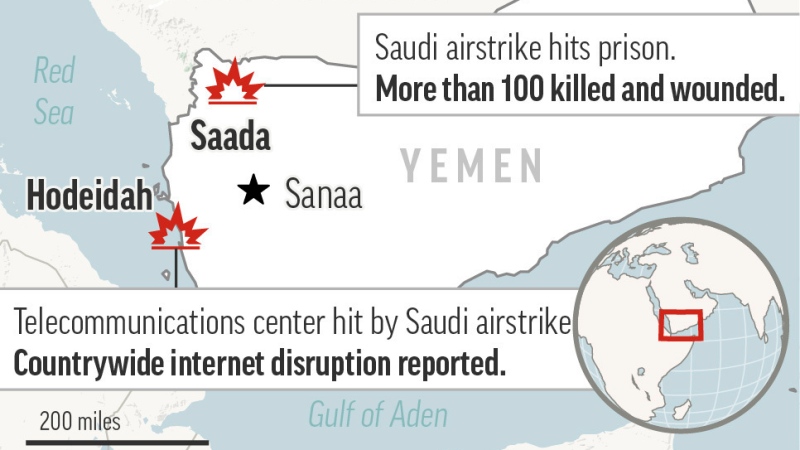 Map locates two Saudi airstrikes in Yemen. (The Associated Press)