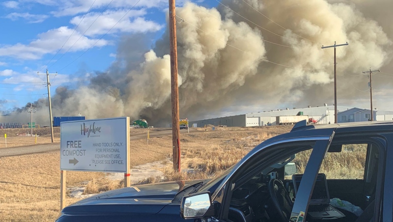 RCMP say everyone is safe and accounted for after a fire broke out at Highline Farms in Crossfield, Alta. (Supplied)