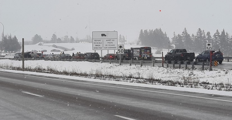 Truck convoy at the Nova Scotia/New Brunswick border on Sunday, Jan. 23.