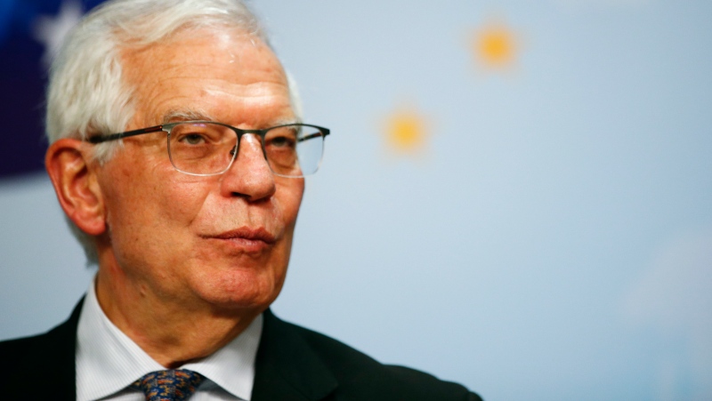 European Union foreign policy chief Josep Borrell speaks during a media conference in Brussels on Jan. 20, 2022. (Johanna Geron, Pool Photo via AP)