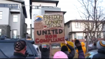 Protesters gathered outside the Calgary home of Calgary-Skyview MP George Chahal on Jan. 23 to voice their anti-mandate stance. (Facebook)