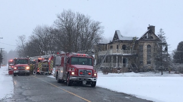 Fire crews battle a house fire in Wilmot Township (Chris Thomson / CTV Kitchener)