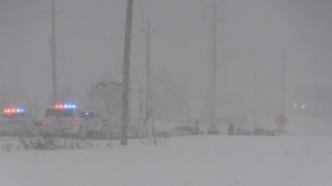 Emergency services are on scene of a serious crash in south London, Jan. 2, 2022. (Daryl Newcobe / CTV News)