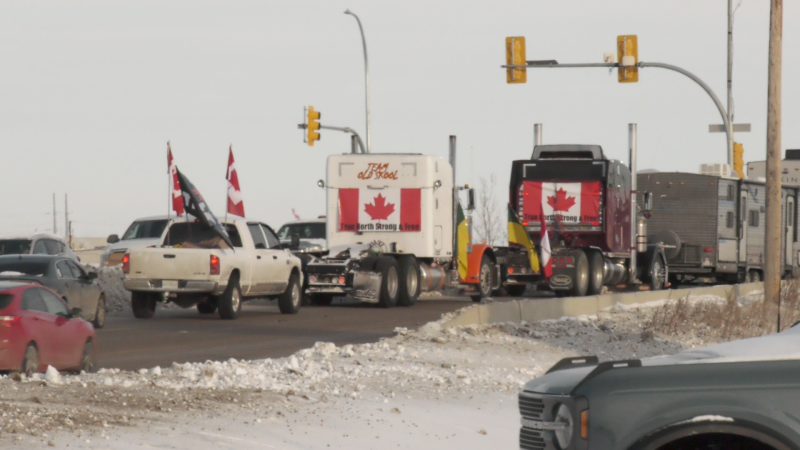 Freedom Convoy 2022 rolled through Saskatoon on Jan. 24, 2021. (Tyler Barrow/CTV News)