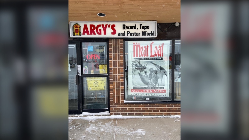 Argy's Records and Entertainment Shop is auctioning off a Meat Loaf poster to raise money for teachers to get N95 masks. (Source: Ray Giguere)