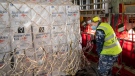 In this photo provided by the Australian Defence Force, pre-flight checks are made on humanitarian assistance and supplies onboard a C-130J Hercules aircraft at RAAF Base Amberley, Australia, on Jan. 21, 2022, bound for Tonga. (LACW Kate Czerny/Australian Defence Force via AP)