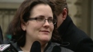 Sherry Sherret-Robinson speaks to reporters outside court in Toronto on Monday, Dec. 7, 2009.