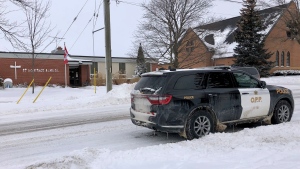 St. Boniface School was locked down after an alleged assault in Zurich, Ont. on Tuesday, Jan. 25, 2022. (Jim Knight / CTV News)