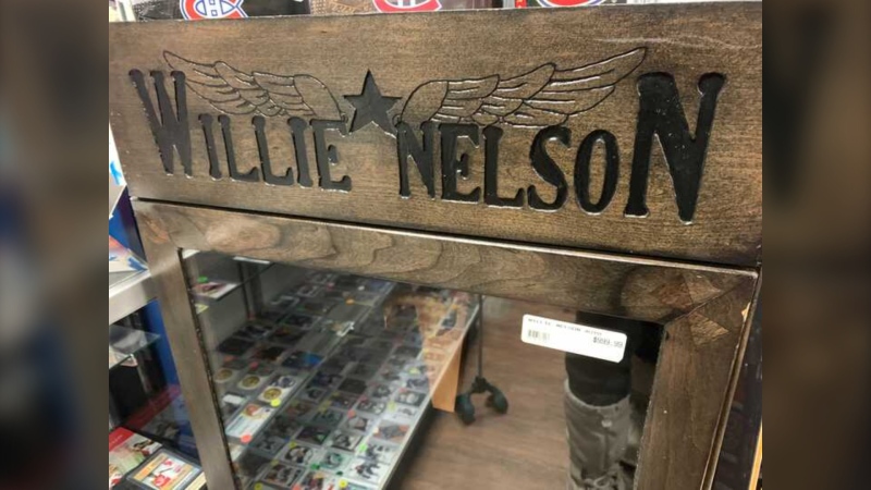 The custom Willie Nelson display case. (Source: Jamie Dowsett/CTV News)