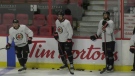 Ottawa Senators forward Nick Paul (centre) practicing on home ice. Ottawa, On. Jan. 25, 2022. (Tyler Fleming / CTV News Ottawa)