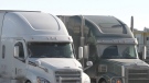 Trucks at the Antrim Truck Stop in Arnprior on Tuesday, Jan. 25, 2022. (Dylan Dyson/CTV News Ottawa)