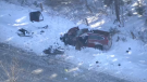 An SUV with two occupants was involved in a serious collision east of Sutton, Ont., on Tues., Jan. 25, 2022 (CTV NEWS)