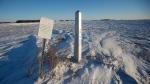 A border marker is shown just outside of Emerson, Man., on Jan. 20, 2022. THE CANADIAN PRESS/John Woods
