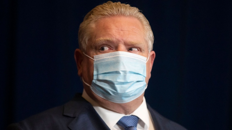 Ontario Premier attends a news conference in Toronto, as further restrictions are announced to combat the spread of the COVID-19 Omicron variant, on Monday January 3, 2022. THE CANADIAN PRESS/Chris Young 
