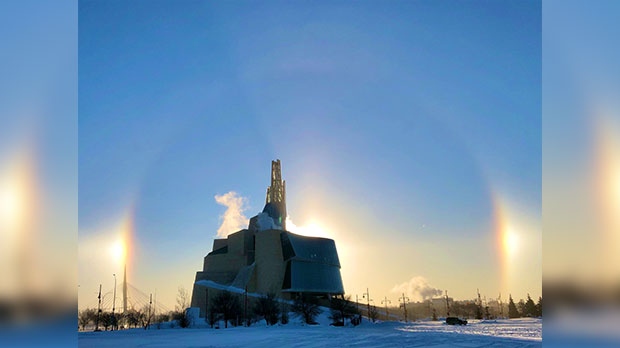 Sundog over the Museum of Human Rights. Photo by Roxanne Poole.