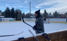 University of Saskatchewan Huskies coach Mike Babcock brought his team to the Varsity View community rink on Jan. 26, 2022. (Carla Shynkaruk/CTV Saskatoon)