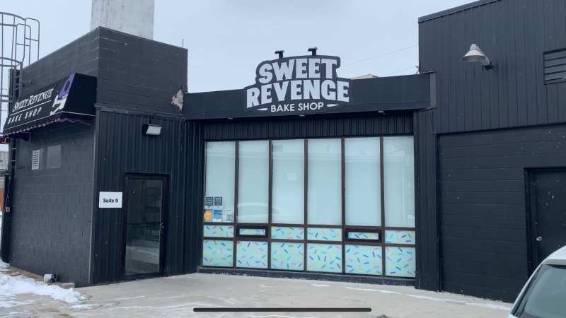 The outside of Sweet Revenge Bake Shop at 400 Erie St. E. on Thursday, Jan. 27, 2022. The shop was broken into early Wednesday morning around 3:30 and burglarized. (Rich Garton / CTV Windsor)