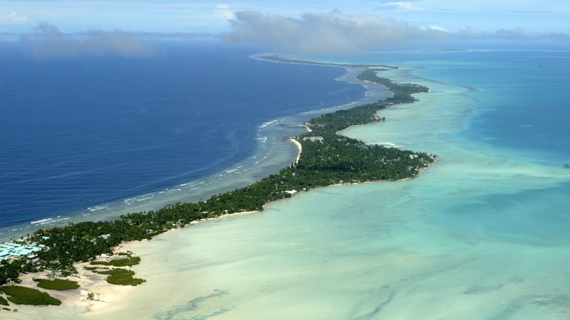 In this March 30, 2004, file photo, Tarawa atoll, Kiribati, is seen in an aerial view. (AP Photo/Richard Vogel, File) 