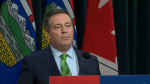 Alberta Premier Jason Kenny speaks to media on Jan. 28, 2022, for a provincial COVID-19 update. 