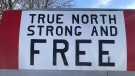 A sign as part of a trucker rally in Shelburne, Ont., on Friday, Jan. 28, 2022 (Rob Cooper/CTV News)