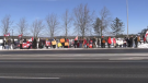 Supporters of the so-called 'Freedom Convoy' line the highway on Fri., Jan. 28, 2022 (Rob Cooper/CTV News)