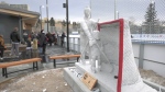 A marble Sculpture called Creating a Champion now sits at the Parkdale acessible outdoor rink. 