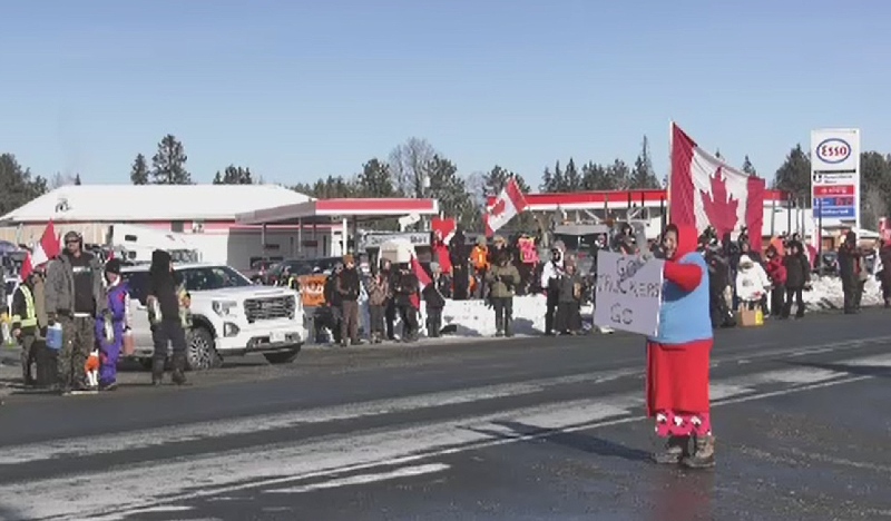The cross-Canada trucker convoy protesting vaccine mandates made its way through northeastern Ontario on Friday. (Photo from video)