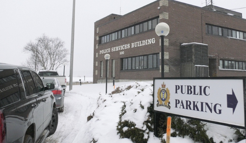The Sault Ste. Marie Police Service headquarters in winter. (Mike McDonald/CTV Northern Ontario)
