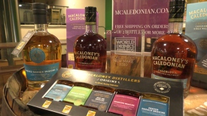 Whisky from Macaloney’s Caledonian Distillery is shown.