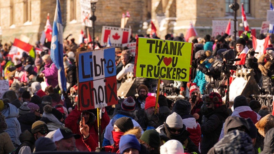 Freedom Convoy protesters on Parliament Hill