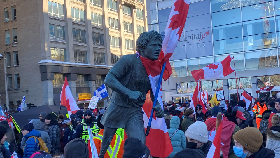 Terry Fox statue Ottawa convoy protest