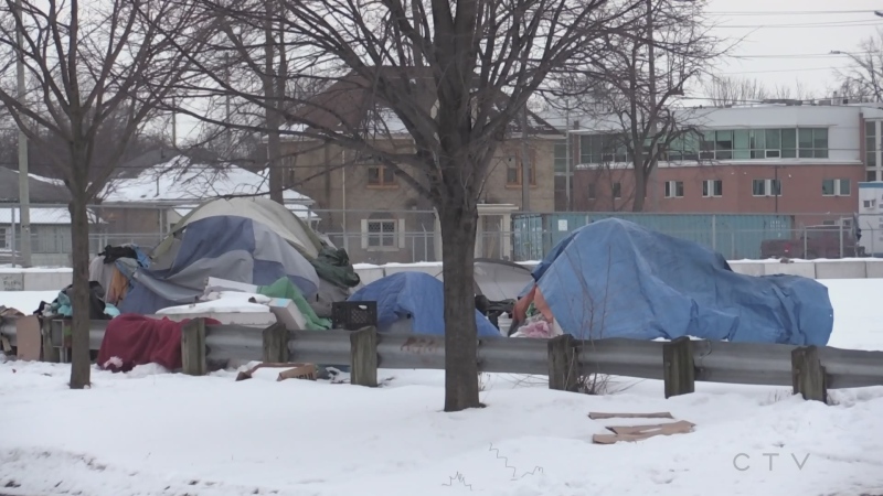 A homeless encampment is seen in London, Ont. during the winter in this undated file image. (File) 