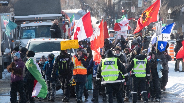 21 infractions and one arrest on third day of Quebec City version of 'freedom convoy' protests