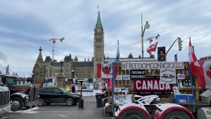 Hundreds of trucks remain parked on Wellington Street and surrounding streets in downtown Ottawa on day 10 of the "Freedom Convoy" demonstration in downtown Ottawa. (Josh Pringle/CTV News Ottawa)
