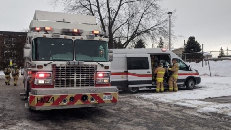 Firefighters on scene of a carbon monoxide leak on Donald Street in Ottawa. Feb. 6, 2022. (Photo courtesy of Ottawa Fire Services)