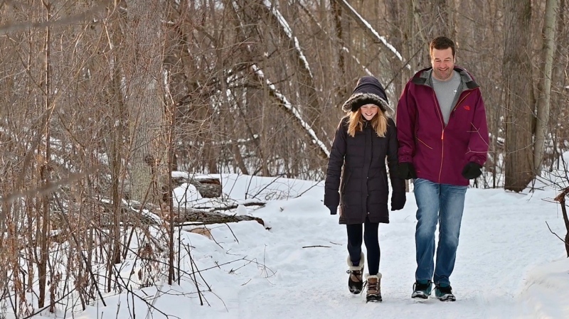 Kennedie and Eric Beveridge enjoy a stroll in Kars.  The daughter and dad duo are grateful to the University of Ottawa Heart Institute for helping to save Eric’s life after he had a cardiac arrest. (Joel Haslam/CTV News Ottawa)