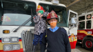 Cody McNeil, 6, meets the firefighters that helped save his life during a fire at a Kanata home in February 2017. (Natalie Van Rooy/CTV News Ottawa)