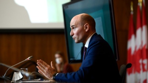 Minister of Health Jean-Yves Duclos speaks during a news conference on the COVID-19 pandemic and Health Canada’s approval of the antiviral treatment Paxlovid in Ottawa on Monday, Jan. 17, 2022. THE CANADIAN PRESS/Justin Tang